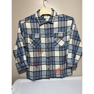 Disney Pandamonium Turning Red Blue Plaid Flannel Snap Button Shirt Sz Lg‎ Large